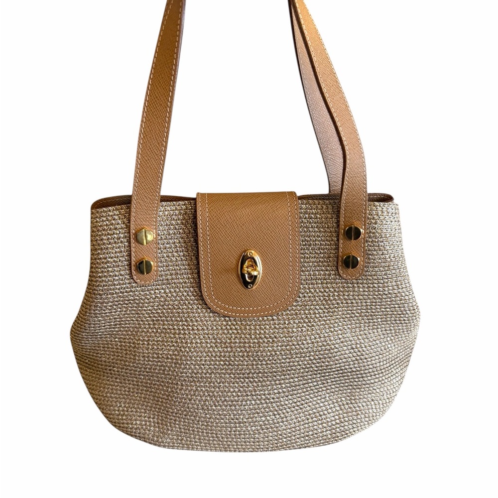 Eric Javits Woven Tan Satchel with Brown Accents